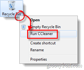 jalankan ccleaner dari recycle bin secara diam-diam