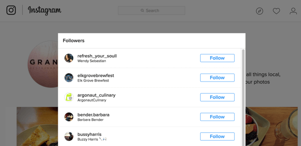 Inilah tampilan daftar pengikut Anda di Instagram.