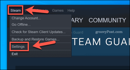 Opsi Pengaturan Steam di klien Windows 10