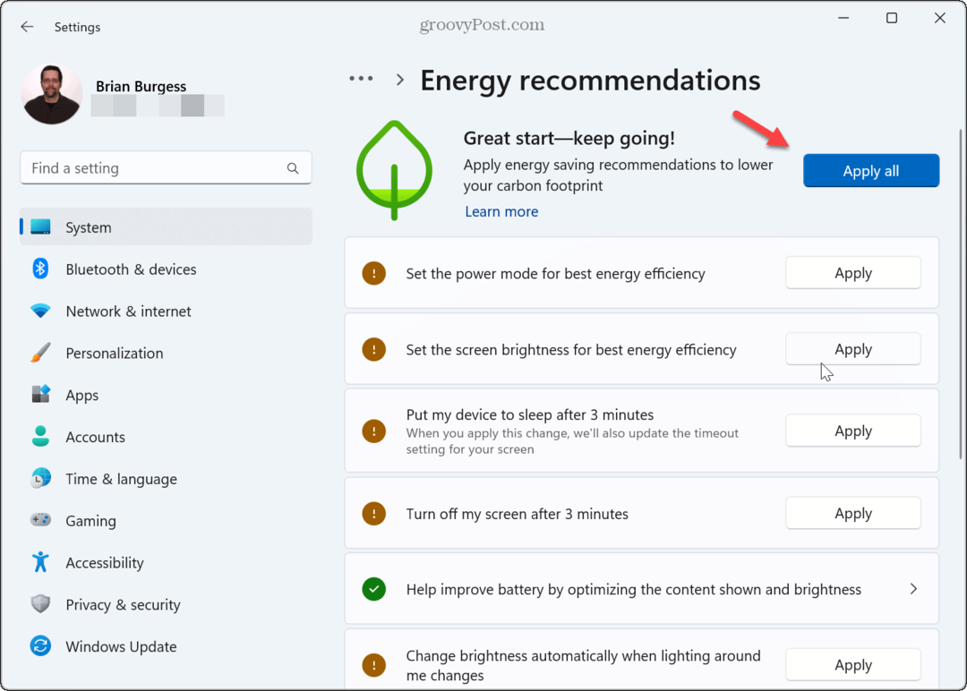 Cara Menerapkan Rekomendasi Energi di Windows 11