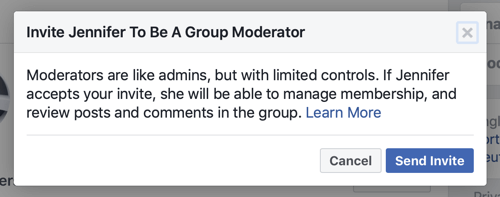 Cara meningkatkan komunitas grup Facebook Anda, contoh pesan Facebook ketika anggota dipilih menjadi moderator grup