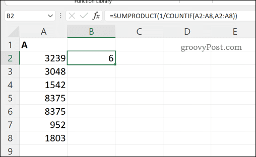 Menghitung jumlah total nilai unik dalam rentang sel di Excel