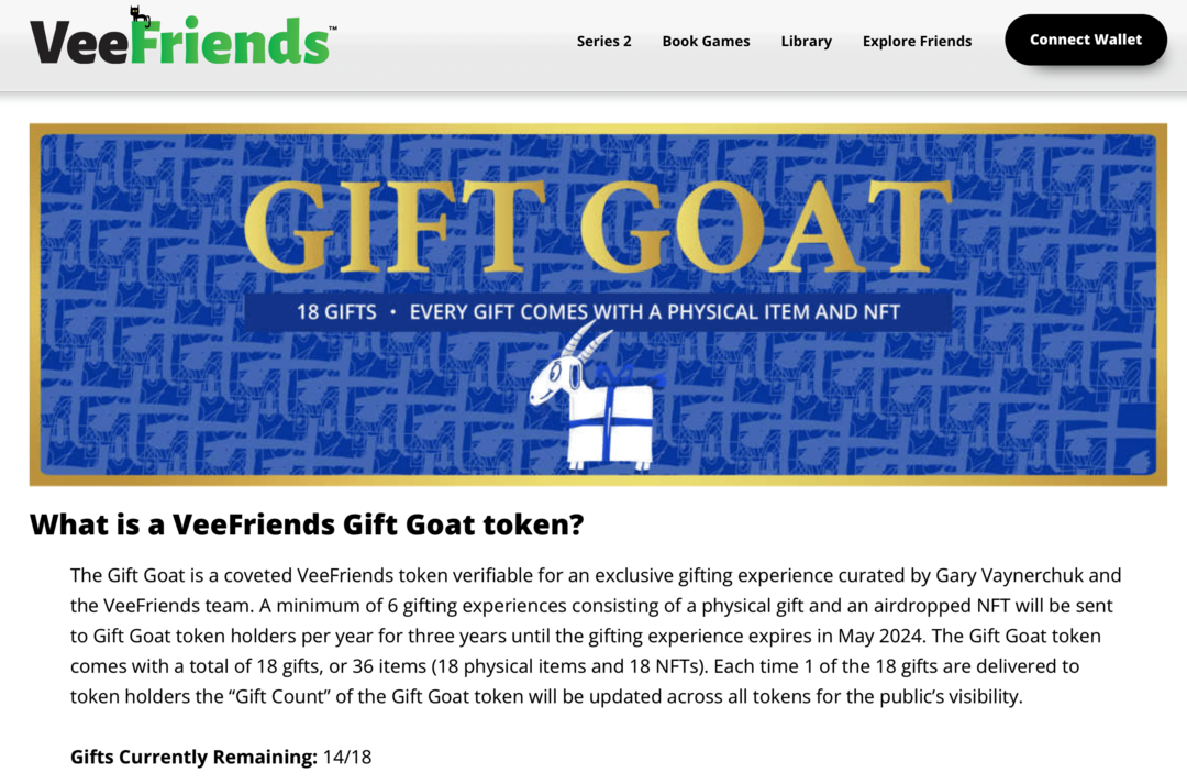 gambar manfaat token Kambing Hadiah VeeFriends di situs web VeeFriends
