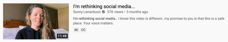 Contoh video youtube oleh @sunnylenarduzzi tentang 'Saya memikirkan kembali media sosial ...'