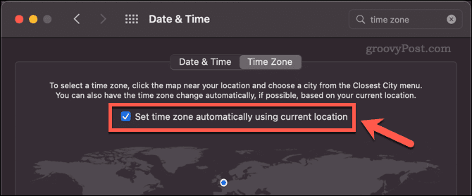 Mengatur pengaturan zona waktu manual untuk Mac