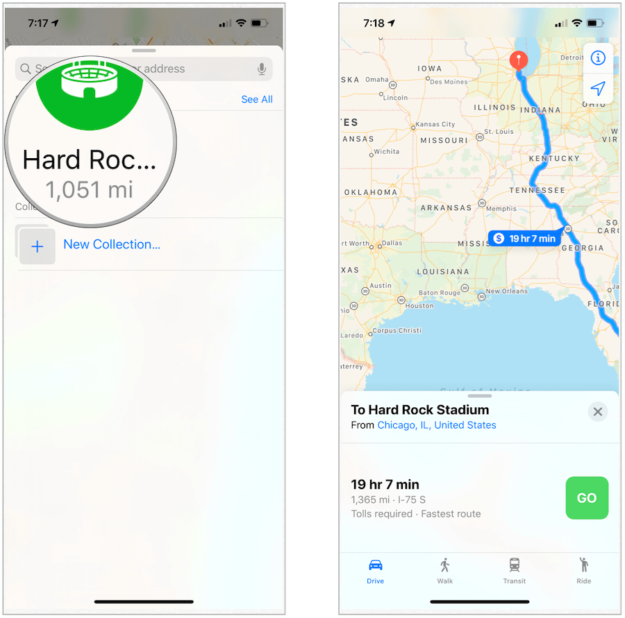 Apple Maps merutekan ke favorit