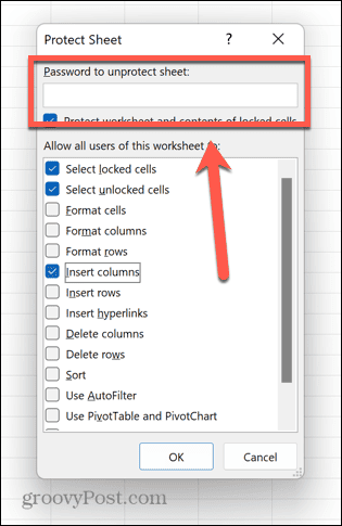 excel masukkan kata sandi