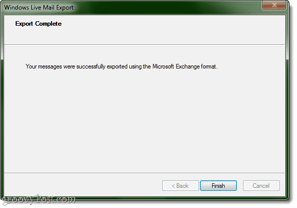 Ekspor ke Outlook dari Windows Live Mail selesai!