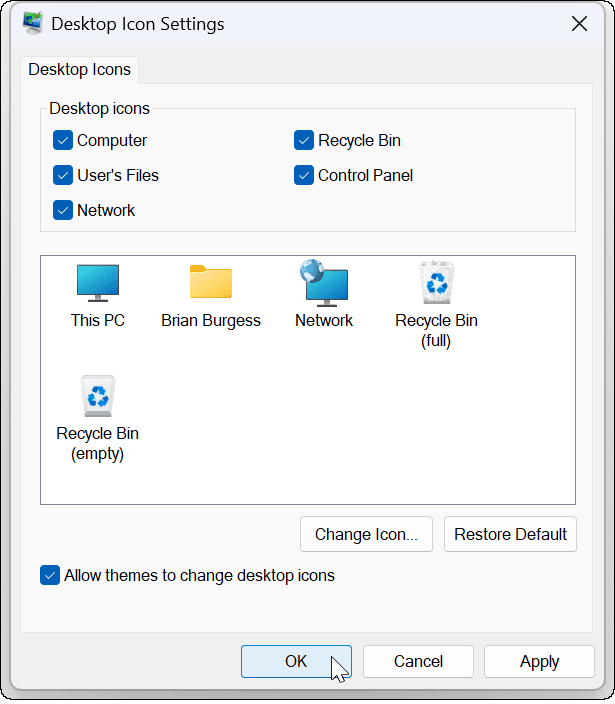 pulihkan ikon desktop di Windows