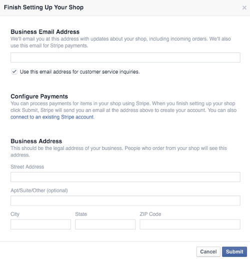 konfigurasikan bisnis toko facebook dan detail pembayaran