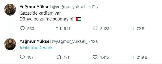 Yağmur Yüksel Berbagi dukungan untuk Palestina