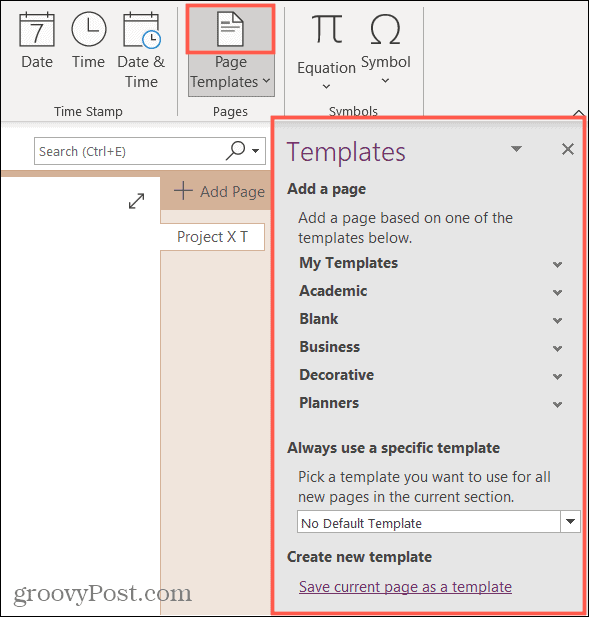 Bilah Sisi Template di OneNote