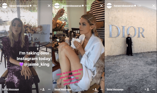 Harper's Bazaar menyerahkan kisah Instagram mereka kepada Jaime King untuk acara Dior Cruise.