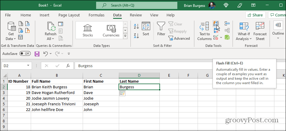 nama belakang flash isi excel