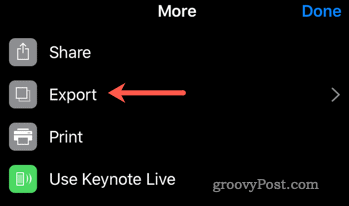 Mulai proses ekspor dari Keynote ke PowerPoint di iOS