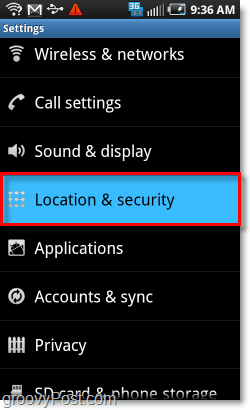 lokasi dan menu keamanan android