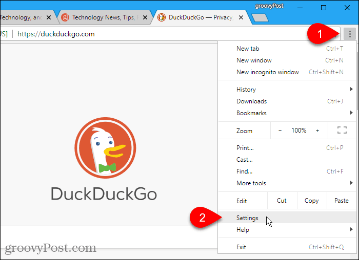 Buka menu Chrome> Pengaturan di Windows