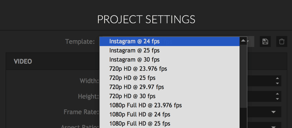 HitFilm Express menawarkan template untuk membuat video Instagram persegi.