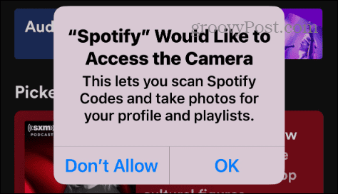 berikan Spotify akses ke kamera