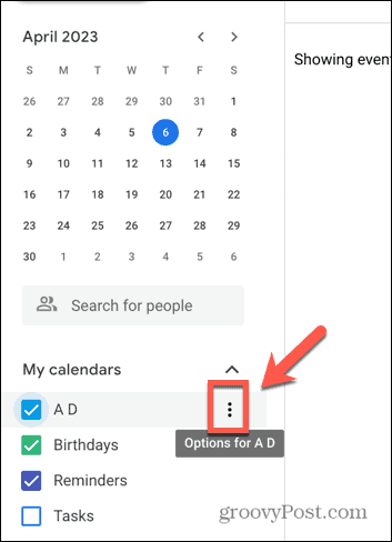 Tangkapan layar ikon Google Kalender tiga titik