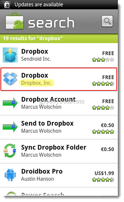 Menu Pencarian Android Dropbox