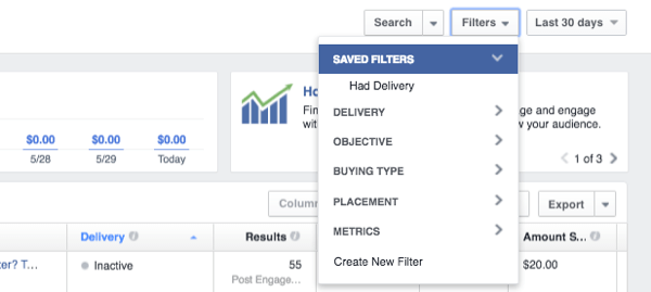 data filter pengelola iklan facebook