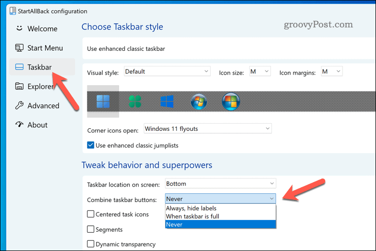 Ungroup item taskbar Windows 11 menggunakan StartAllBack