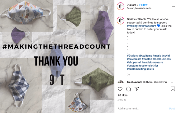 9Tailor kiriman Instagram tentang penjualan topeng