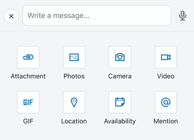 Opsi posting aplikasi seluler LinkedIn, termasuk lampiran dan GIF