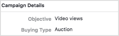 Pilih tujuan Video Views untuk kampanye Facebook Anda.