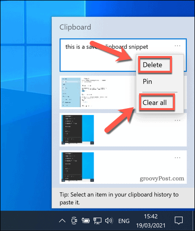 Menghapus riwayat clipboard di Windows 10