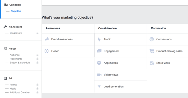 Pilih tujuan kampanye Facebook Anda.