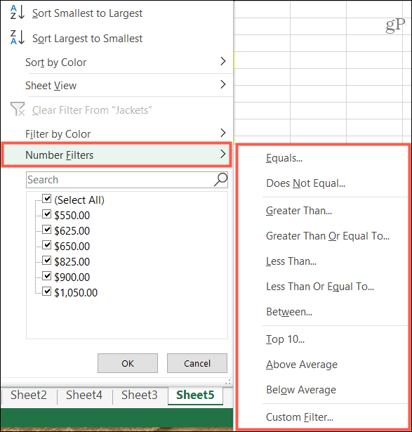 Filter menurut Kondisi di Excel