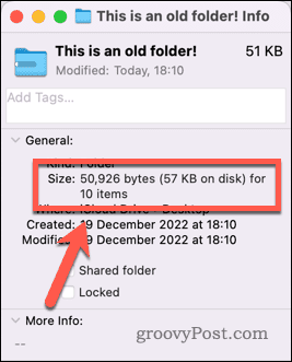 Contoh ukuran folder di Mac