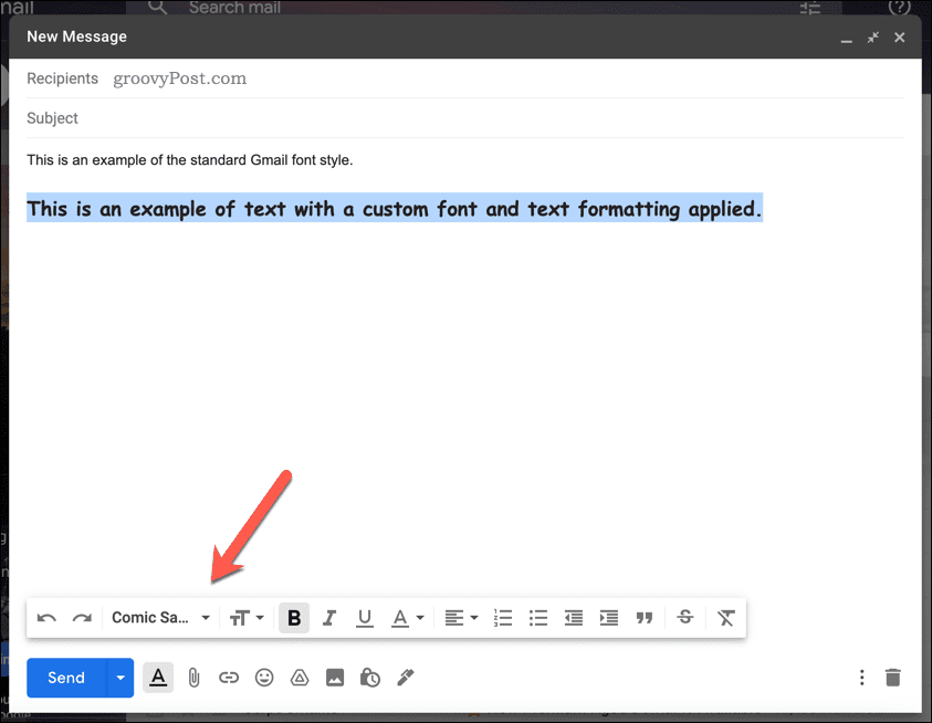 Mengubah gaya font di Gmail secara manual
