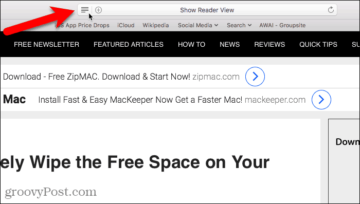 Tampilkan Tampilan Pembaca di Safari untuk Mac