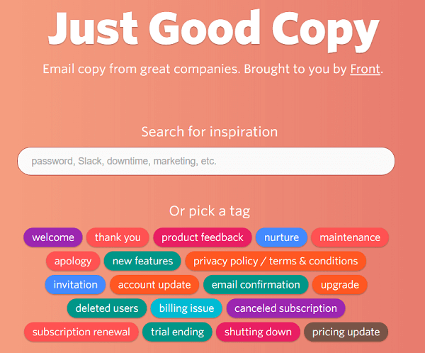 Just Good Copy memberi Anda contoh email untuk Anda mulai.