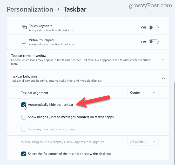 Secara otomatis menyembunyikan Taskbar di Windows 11