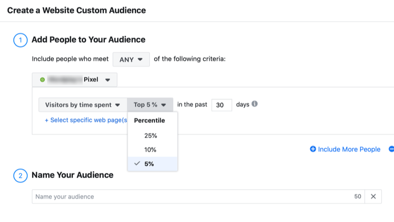 mengatur audiens khusus situs Facebook berdasarkan waktu yang dihabiskan