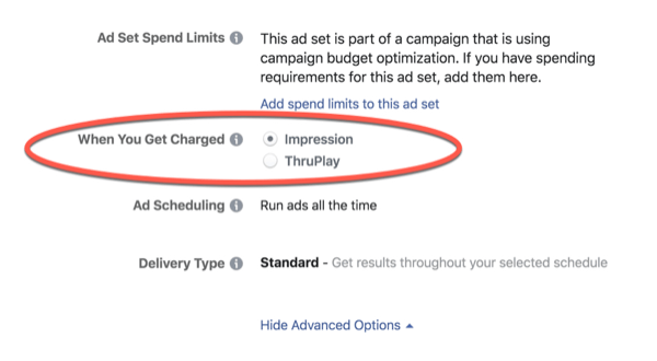 Biaya Pengoptimalan Facebook ThruPlay.