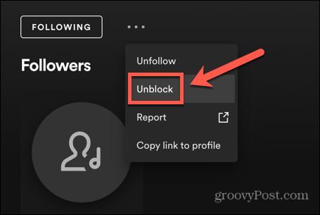 buka blokir pengikut di spotify