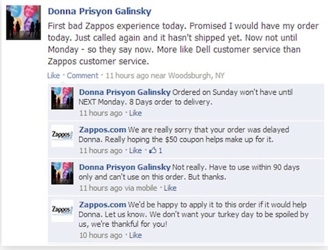 balasan pelanggan zappos di facebook