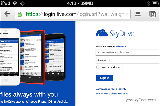 Masuk ke SkyDrive