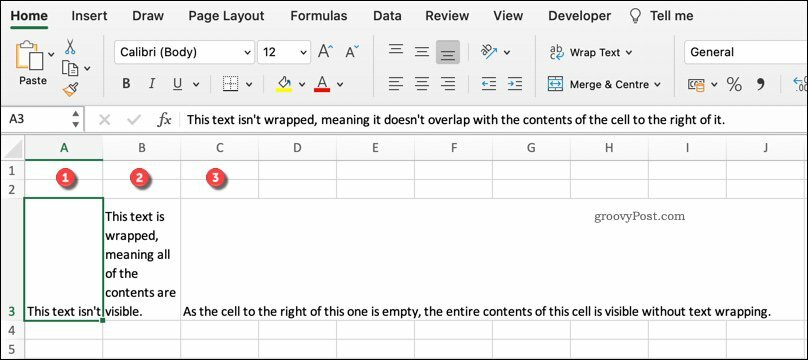Contoh berbagai format pembungkusan teks di Excel