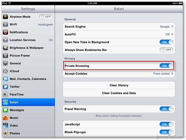 Apple iOS 5: Aktifkan Penjelajahan Pribadi Safari