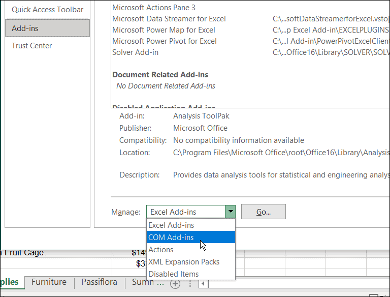 com add-in excel