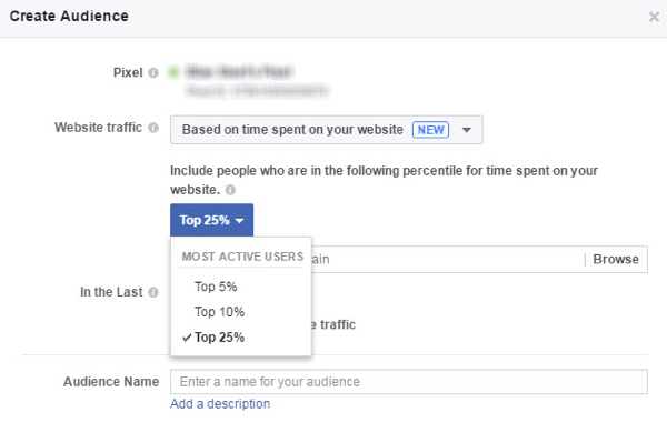 Buat audiens kustom Facebook dari orang-orang yang menghabiskan paling banyak waktu di situs Anda.