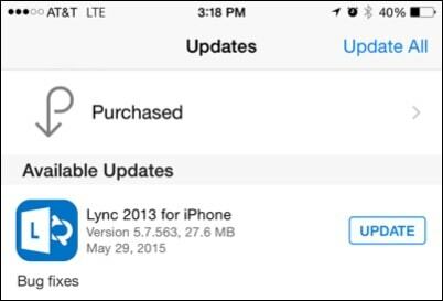 Lync untuk Pembaruan iPhone
