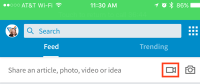 Klik ikon kamera video untuk membuat pembaruan video LinkedIn.