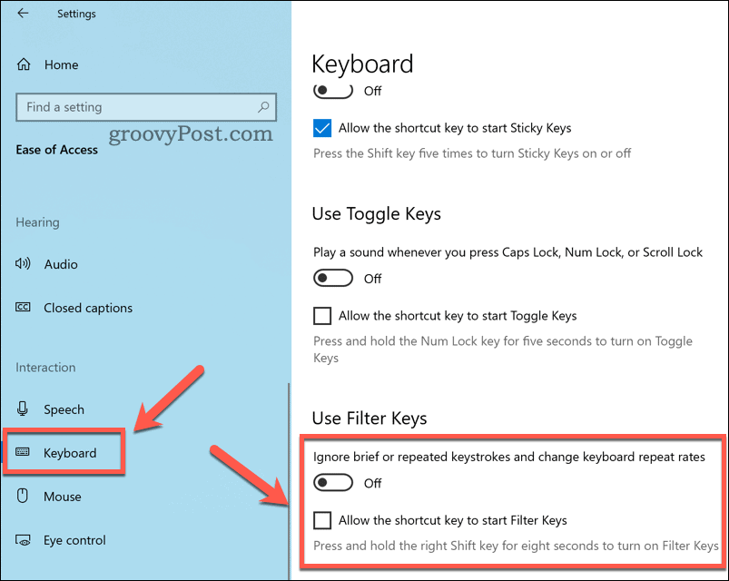 Mengonfigurasi pengaturan kunci filter pada Windows 10